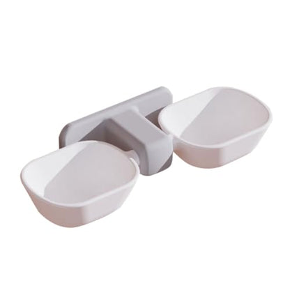 LALAFINA Wall-Mounted Cat Double Bowl Pet Feeder with Water and Food Containers, White Plastic Feeding Station for Cats and Small Dogs, Space-Saving Wall Holder for Home Use