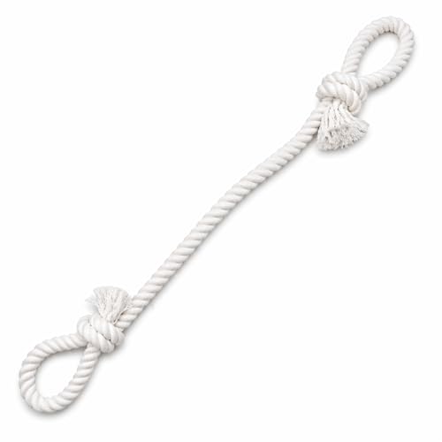 Cotton Dog Rope Toy with Dual Handles 45" Extra Long Tug Toy for Medium to Large Dogs, Durable Interactive Tug-of-War, Teeth Cleaning, Indoor Outdoor Play, White - style: Interactive Play