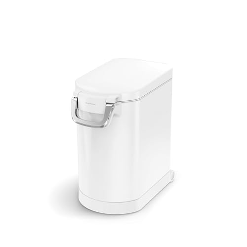 simplehuman Medium Pet Food Storage Container, Holds 25-29 lb / 11-13 kg of Dry Dog Food, Cat Food, or Bird Seed, Airtight Lock-Tight Lid with Magnetic Scoop, BPA-Free, White Steel - color: White, size: Medium