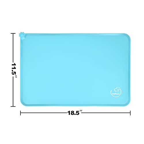 Silicone Waterproof Dog Cat Pet Feeding Mats, Non Slip, Easy Clean Pet Dog Cat Bowl Mats Placemat (18.5" x 11.5") Blue - color: Blue, size: 18.5" x 11.5"