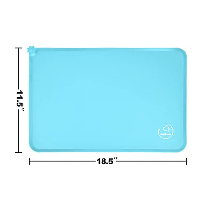Silicone Waterproof Dog Cat Pet Feeding Mats, Non Slip, Easy Clean Pet Dog Cat Bowl Mats Placemat (18.5" x 11.5") Blue - color: Blue, size: 18.5" x 11.5"