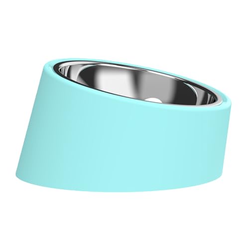 15° Tilted Dog Bowl for Small Dogs Flat-Faced Breeds - Anti-Choke Ergonomic Elevated Feeder Non-Slip Base - 2-in-1 Detachable Stainless Steel Food & Water Bowls - Calm Blue Cool & Clean - (S, Blue) - color: Blue, size: S