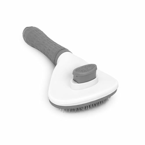 Self Cleaning Slicker Brush for Dogs & Cats – Deshedding Grooming Tool with One Click Hair Removal – Gentle for Sensitive Skin - color: GREY