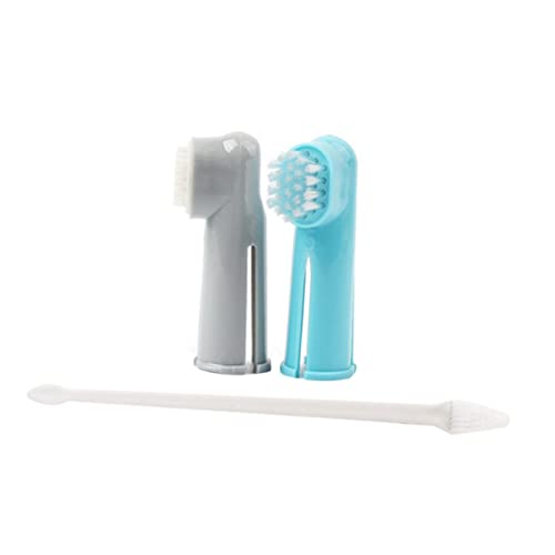 3-Piece PET Toothbrush Set Dual-Head Dog Toothbrush and Finger Brush Cleaning Tools for Cats and Dogs Comfortable to Hold Suitable for Small and Large Pets