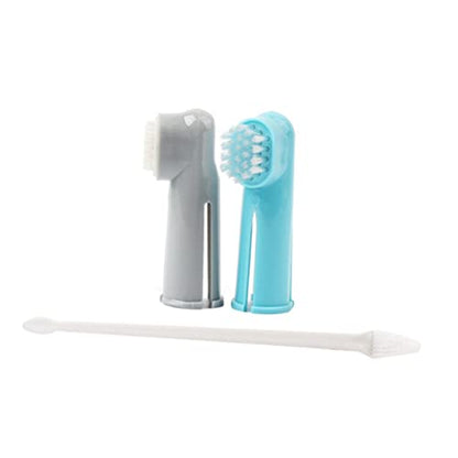 3-Piece PET Toothbrush Set Dual-Head Dog Toothbrush and Finger Brush Cleaning Tools for Cats and Dogs Comfortable to Hold Suitable for Small and Large Pets