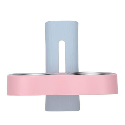 Wall Mounted Pet Bowl, Stainless Steel Pet Feeding Station with Adjustable Height Anti Tip Design, Wall Dish for Dog and Cat, Mounted Elevated Feeder (Blue Pink) - color: Blue Pink
