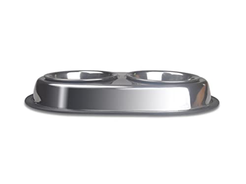 Van Ness Pets Stainless Steel Double Dish Food And Water Bowl For Cats/Small Dogs, 16 OZ, Wide No-Tip Base - size: 16 oz