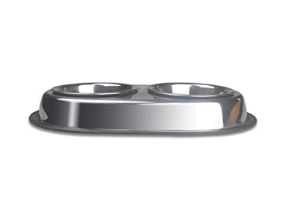 Van Ness Pets Stainless Steel Double Dish Food And Water Bowl For Cats/Small Dogs, 16 OZ, Wide No-Tip Base - size: 16 oz
