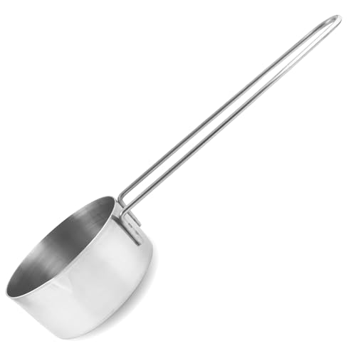 1/2 Cup Stainless Steel Measuring Cup, Long 6" Wire Loop Handle and Pour Spout | Sturdy Metal 125 ml | 125 cc | 4 oz | Single Cup for Wet and Dry Ingredients | Great for use as 1/2 Cup Dog Food Scoop - size: 1/2 Cup Long Handle
