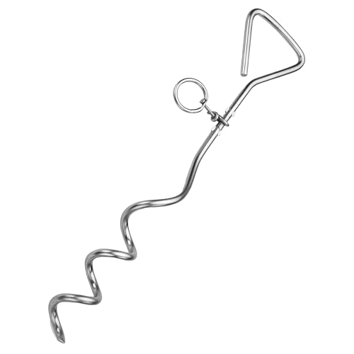 Katzco Dog Tie-Out Stake - Heavy Duty 16" Dog Stakes for Outside, Yard and Camping, Corkscrew Arrowhead Design with Tangle-Free 360 Swivel Hook - Water Resistant Pet Restraint Tool up to 80 lb Dogs - size: Metal Dog Tie-Out Stake (1-Pack)