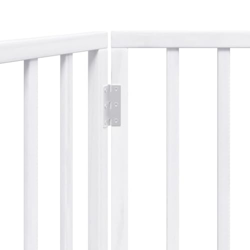 Set of 2 Dog Gate for Doorways and Stairs, 63 in Wide Freestanding Pet Gate, Adjustable Foldable Safety Barrier for Dogs, Solid Poplar Wood Indoor Fence, White