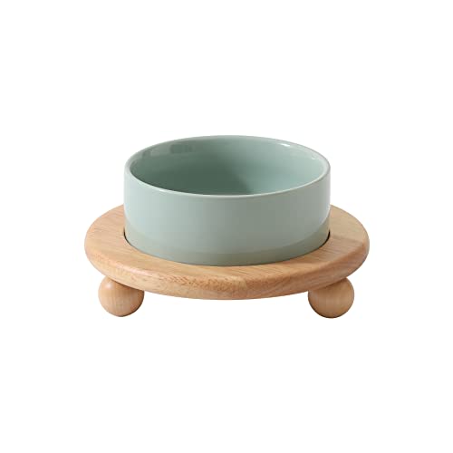 Havniva Raised Cat Bowls Water Bowl 5.1” Elevated Ceramic Cat Food and Water Bowl Whisker Friendly Pet Food Bowls for Indoor Cats, Wide Cat Water Dish Prevent Whisker Fatigue Non Slip Cat Feeder - color: 1 x Bowl + Stand - Light Green, size: 5.1inch
