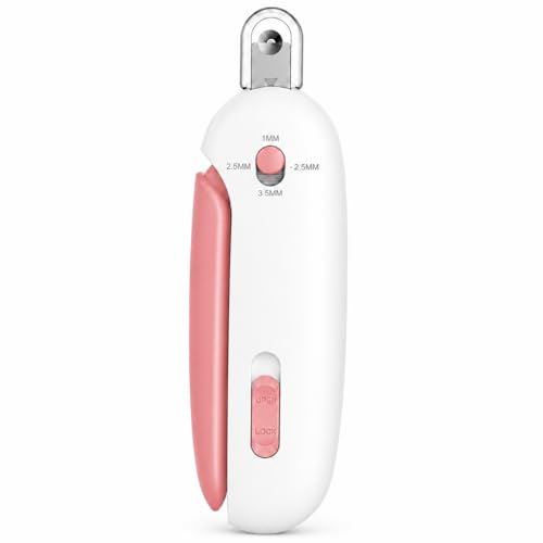 Wanheart Cat Nail Clipper, 4-Size Safety Guide, Catcher & File (Pink) | 4-size safety guide, nail catcher, curved steel blade, hidden file, lockable non-slip handle, pink - color: Pink