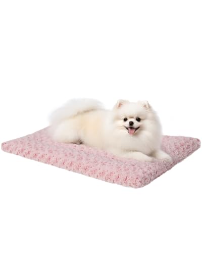 Washable Dog Bed Mat Crate Pad Soft Fluffy Pet Kennel Beds Dog Sleeping Mattress for Large Jumbo Medium Small Dogs, 30 x 19 Inch, Pink - color: Pink, size: 30.00" x 19.00" x 1.50"