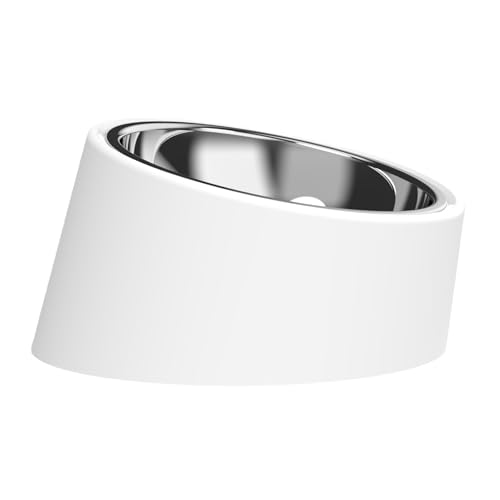 15° Tilted Dog Bowl for Small Dogs Flat-Faced Breeds - Anti-Choke Ergonomic Elevated Feeder Non-Slip Base - 2-in-1 Detachable Stainless Steel Food & Water Bowls - Pure White Clean & Simple (M, White) - color: White, size: M