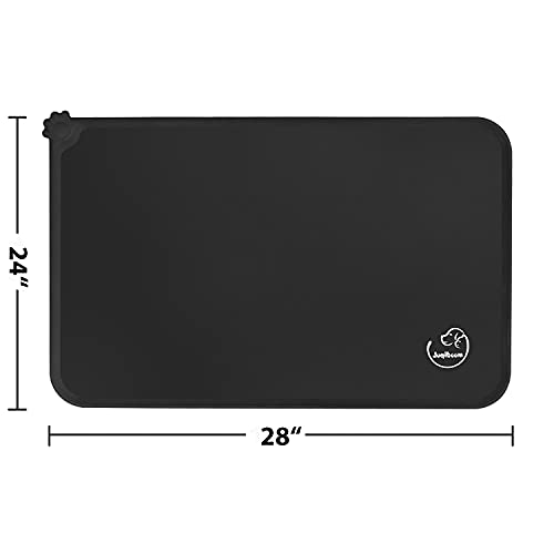 Silicone Waterproof Dog Cat Pet Feeding Mats, Non Slip, Easy Clean Pet Dog Cat Bowl Mats Placemat (28" x 24") Black