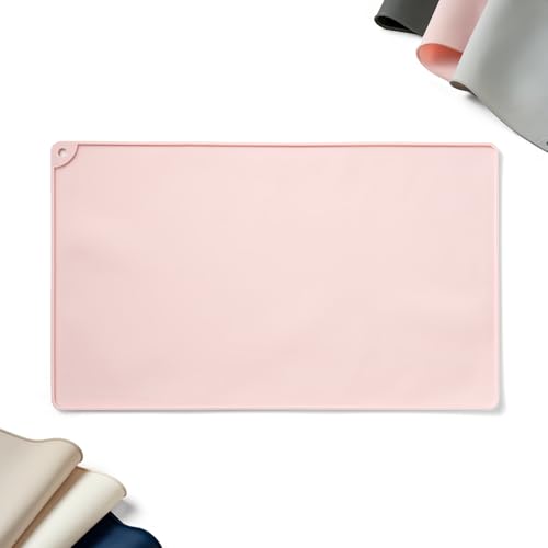 WePet Non-Slip Waterproof Pet Feeding Mat, 20x12 Inch - Silicone Dog & Cat Food Mat with Raised Edge to Stop Food Spills and Water Spills - Dishwasher Safe, Easy Clean - color: Light Peach