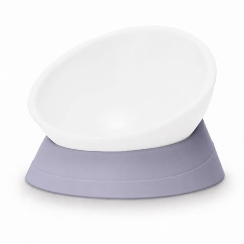 Tilted Angle Dog Bowls - Slanted Resin Dog Cat Food Bowl, Non-Slip Pet Feeder with Detachable Silicone Stand (Gray, L - 4 Cup) - color: Gray, size: L - 4 Cup