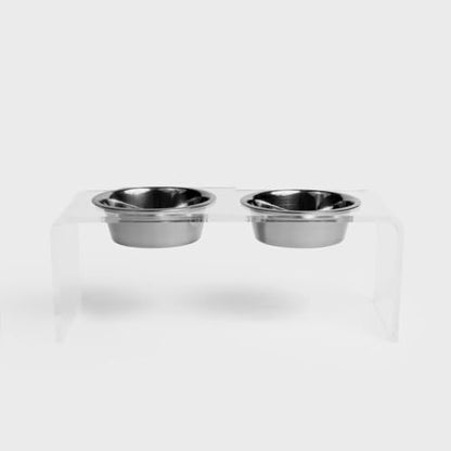 Hiddin Double Elevated Dog Bowl Stand for Medium or Large Dogs, All Breeds, Clear Acrylic 7 Inch Raised Dog Bowl Stand with Two Stainless Steel Bowls for Food and Water - 3.5 Cups Each Dish - size: 3.5 Cups
