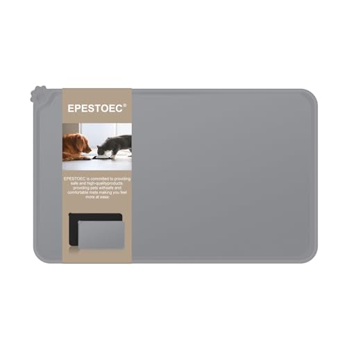 Premium Silicone Dog Food Mat,Dog Bowl mat, Pet Food pad- Anti-Slip Pet Food Mat for Dogs and Cats - Waterproof and Easy to Clean 21 * 15 in Gray