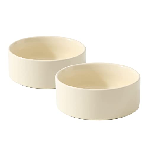 Havniva Cat Bowls Water Bowl Set of Two, 5.1” Ceramic Cat Food and Water Bowl Whisker Friendly Pet Food Bowls for Indoor Cats, Wide Cat Water Dish Prevent Whisker Fatigue Non Slip Cat Feeder - color: 2 x Bowl - Light Yellow, size: 5.1inch