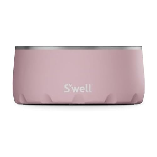 S'well Stainless Steel Pet Bowl, 32oz, Pink Topaz, for Small to Medium Size Dogs, Mess Free Design with Non Slip Rubber Bottom, Dishwasher Safe, BPA Free - color: Pink Topaz, size: 32 oz