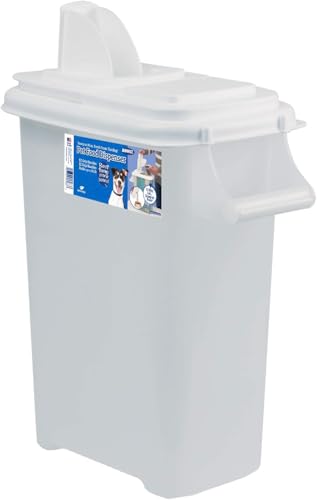 Buddeez Pet Food Storage Container - 16 LB Capacity Dog Food Storage Container, Cat Food Container, Bird Seed Storage Container with Durable EZ Grip Handle and EZ Flip Lid with Pour Spout (White Lid) - color: White Lid, size: 1 Pack (16 Quart)