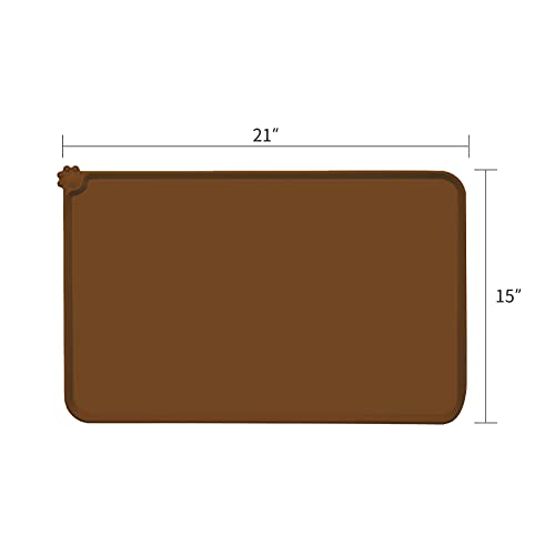 AUDWUD Silicone Waterproof Pet Feeding Mats,Anti Slip Bowl Pad,Dog Mat for Food and Water - color: Brown, size: 21" x 15"