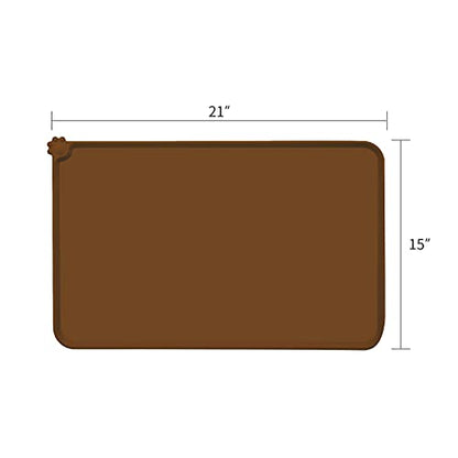 AUDWUD Silicone Waterproof Pet Feeding Mats,Anti Slip Bowl Pad,Dog Mat for Food and Water - color: Brown, size: 21" x 15"