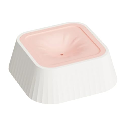 Spill Proof Dog Water Bowl 37oz, Large Capacity No Drip Pet Dispenser with Non-Slip Base, Slow Water Bowl for Dogs Puppies Indoor Outdoor Use, 22x22x8cm - color: Pink