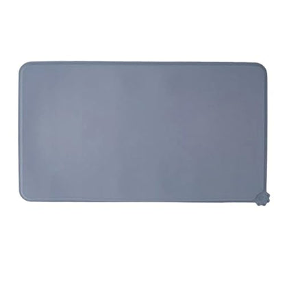 Silicone Pet Feeding Mat for Dogs & Cats – Non-Skid Waterproof Food & Water Bowl Mat with Raised Edges, Easy to Clean Pet Food Floor Mat, Durable Gray Pet Placemat, 19 x 12 Inches