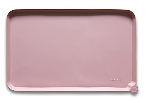Hoki Found L Silicone Non Slip Pet Food Mats - Placemat for Dog Cat - Waterproof Dog Cat Food Mats - Carpet Friendly - Neutral Pink - color: Neutral Pink, size: 22" x 14"