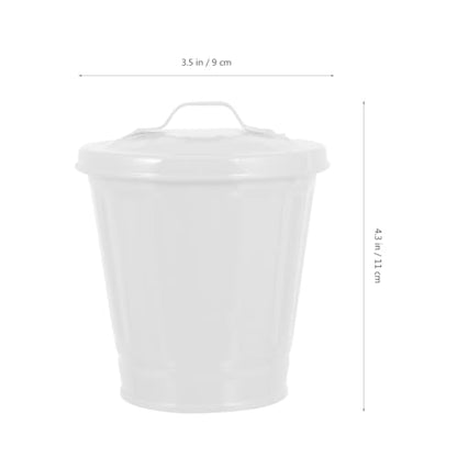 VOSAREA Small Mini Trash Can with Lid Stainless Steel Small Tiny Mini Trash Bin Can Desktop Waster Basket Outdoor Dog Poop Garbage Can Farmhouse Retro Metal Waste Bin for Bathroom Bedroom Garden Yard - color: White