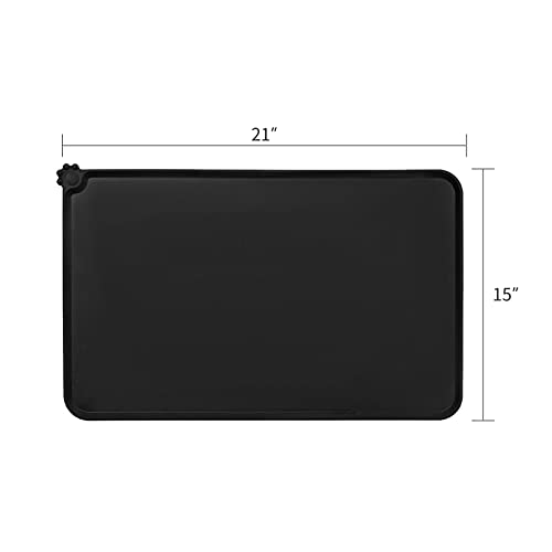 AUDWUD Silicone Waterproof Pet Feeding Mats,Anti Slip Bowl Pad,Dog Mat for Food and Water - color: Black, size: 21" x 15"