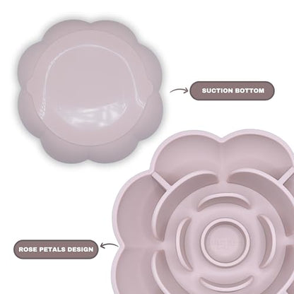 Hanara Sillicone Slow Feeder Dog Bowls & Lick Mat with Suction Bottom | Rose Petals Design | Promotes Better Digestion, Prevent Choking | Dish Washer Safe | Great Size for All Breed (Misty Gray) - color: Misty Gray