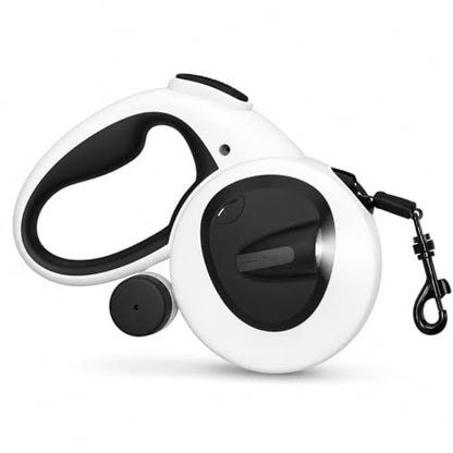 Paw Ballet Retractable Dog Leash with USB Rechargeable LED Light, Reflective Tape, One-Button Brake & Lock, Smooth Retraction System, Comfortable Non-Slip Handle for Small and Medium Dogs