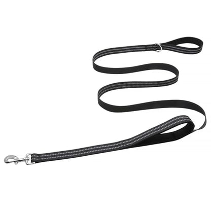 Hikiko 5 FT Heavy Duty Dog Leash with 2 Padded Handles Reflective Nylon Double Handle Dog Leash, Black - color: Black, size: 1 in x 5 ft