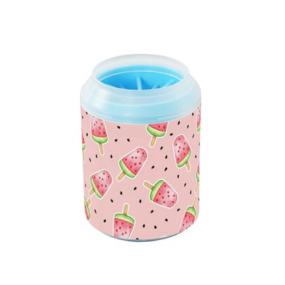 Watermelon Pink Pattern Dog Paw Cleaner Cup with Soft Silicone Brush, Portable Small Lightweight Muddy Paw Washer for Dogs, Easy to Use Pet Foot Cleaner