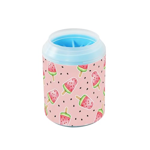 Watermelon Pink Pattern Dog Paw Cleaner Cup with Soft Silicone Brush, Portable Small Lightweight Muddy Paw Washer for Dogs, Easy to Use Pet Foot Cleaner