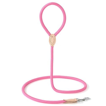Mile High Life Dog Leash, Rope Leash with Genuine Leather Connection and Heavy Duty Metal Clasp, Great for Small Medium Large Dogs(Bright Pink,48 Inch) - color: Rope Handle-Bright Pink, size: 48 Inch-1/2"