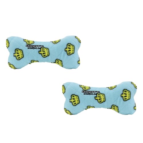 MIGHTY Tuffy 2 Pack Bone Dog Toy: Ultra Durable Plush Toy with Multiple Layers & Reinforced Seams, Washable and Floats, Vinyl Bone & Fleece - color: 2PK Blue Medium Bone