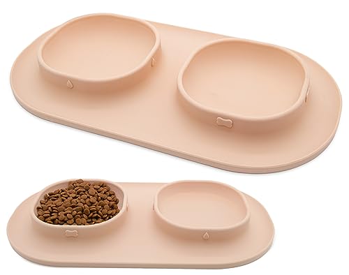 Dog Food Bowls Pet Bowls & Dog Water Bowls with No-Spill and Non-Skid, Feeder Bowls with Dog Bowl Mat for Small Medium Large Size Dogs Cats Puppy Pets, Dog Dishes (Khaki) - color: Khaki