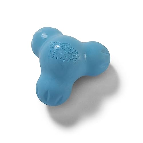 WEST PAW Zogoflex Tux Treat Dispensing Dog Chew Toy – Interactive Chewing Toy for Dogs – Dog Games for Aggressive Chewers, Fetch, Catch – Holds Kibble, Treats, Small 4", Aqua Blue - color: Aqua Blue, size: Small