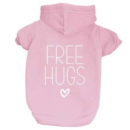 Free Hugs Dog Hoodie | Fleece Lined |Leash Hole| Valentine's Day | Love & Hearts|Baby Pink, 2X-Large 379 - color: Baby Pink- Hoodie, size: XX-Large (25-35 lbs)