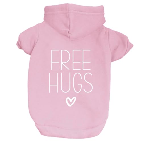 Free Hugs Dog Hoodie | Fleece Lined |Leash Hole| Valentine's Day | Love & Hearts|Baby Pink, 2X-Large 379 - color: Baby Pink- Hoodie, size: XX-Large (25-35 lbs)