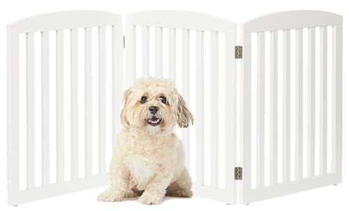 PAWLAND Wooden Freestanding Foldable Pet Gate for Dogs, 24 inch 3 Panels Step Over Fence, Dog Gate for The House, Doorway, Stairs, Extra Wide (White, 24" Height-3 Panels) - color: White, size: 24" Height-3 Panel