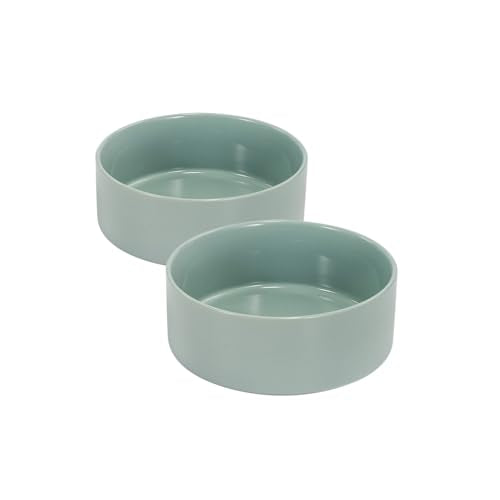 SPUNKYJUNKY 13.5OZ Ceramic Dog and Cat Bowl, Modern Cute Weighted Food Water Bowl for Replacement Morandi Green (2 Pack) - color: Morandi Green, size: 1.7 CUPS × 2