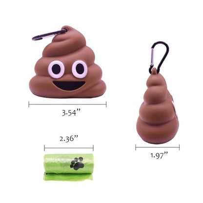 Dog Poop Bag Holder for Leash With Carabiner Clip, Dispenser Includes 15 Waste Bags Roll, Funny Silicone Holder