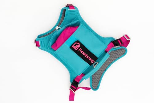 2-in-1 Dog Harness with Built-in Raincoat, Waterproof Packable Dog Rain Jacket, Reflective Adjustable Dog Rain Coat with Leash Portal, Aqua Blue Harness/Rose Red Raincoat, Small - color: Aqua Blue Harness / Rose Red Raincoat, size: Small