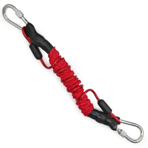 Heavy Duty Dog Tie-Out Bungee Cord, Shock Absorbing Elastic Buffer Extension with Dual Locking Carabiners, Red Stretch Leash for Outdoor Stake, Yard, Camping & Large Dogs